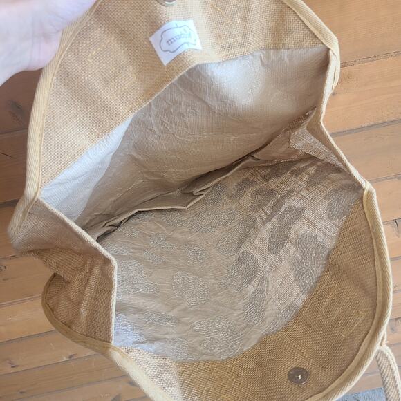 Mudpie Sequin Leopard Jute Tan Round Circle Beach Bag Tote Boho Beachy Purse - Picture 4 of 4